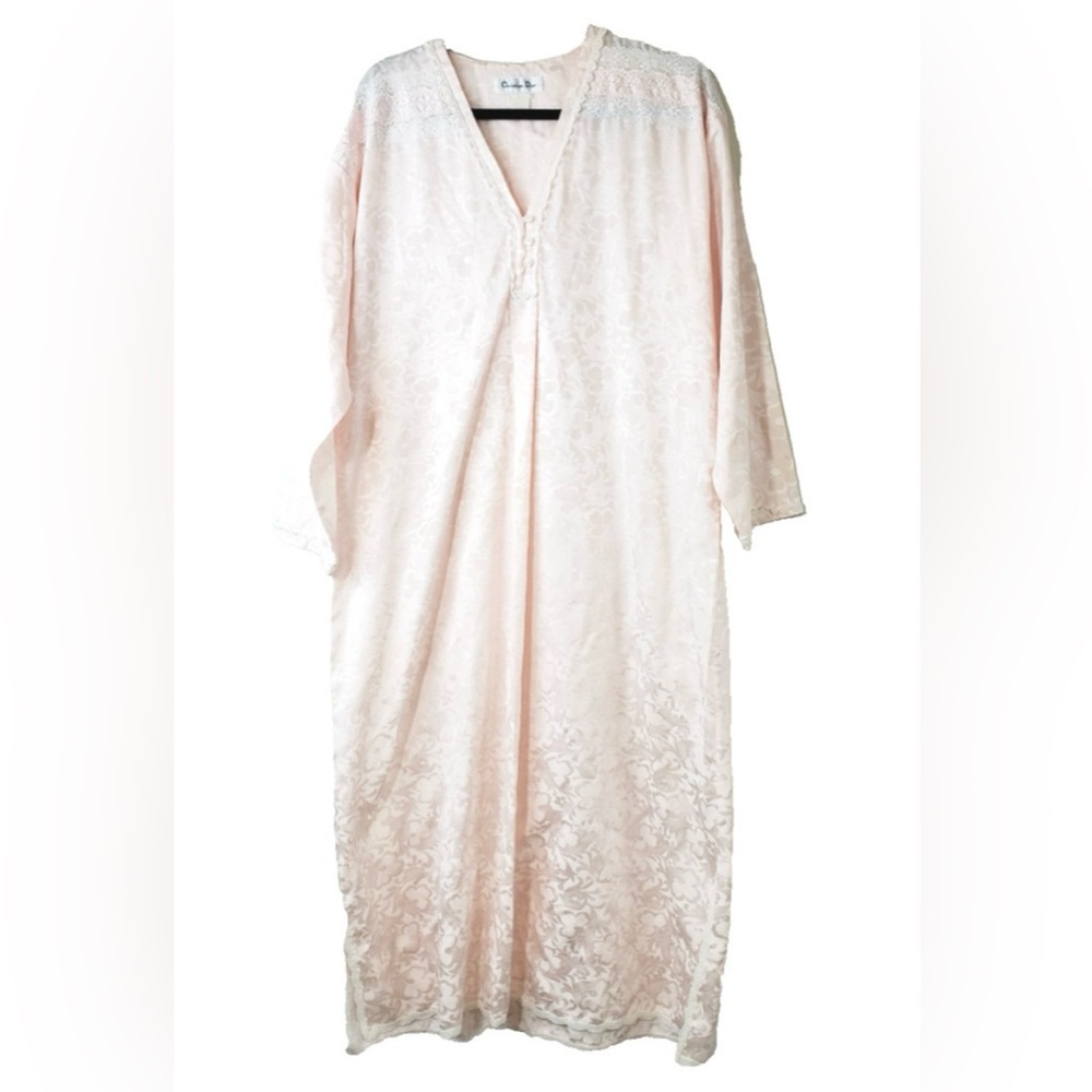 Christian Dior Vintage Caftan House Coat Nightgown Womens Large Pink Lace 70s